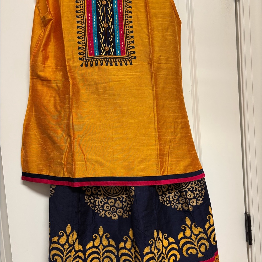 Vibrant Yellow and Navy Ethnic skirt set